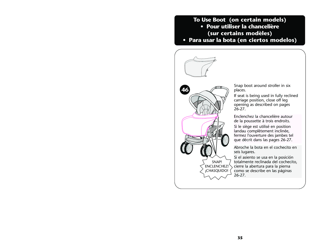 Graco ISPA001AE manual To Use Boot on certain models, Para usar la bota en ciertos modelos 