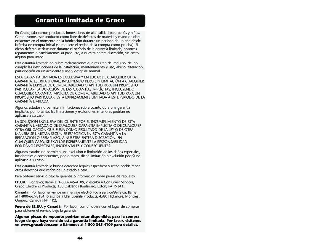 Graco ISPA001AE manual Garantía limitada de Graco 