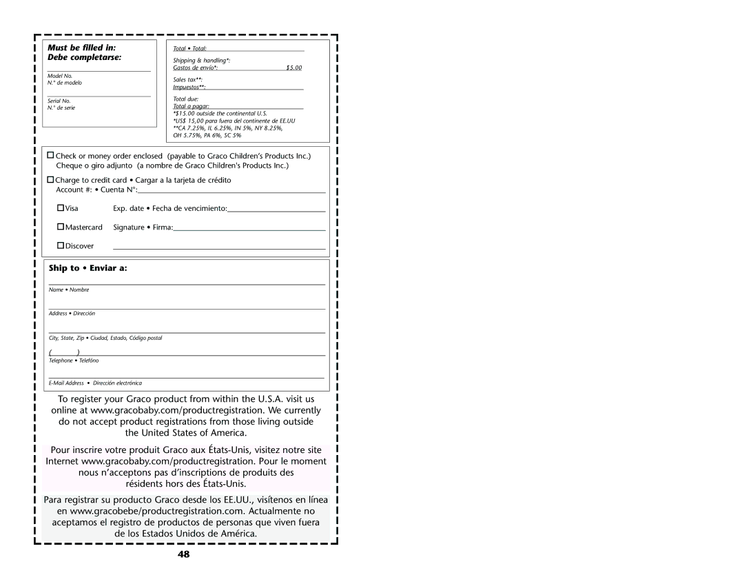 Graco ISPA001AE manual Must be filled in Debe completarse 