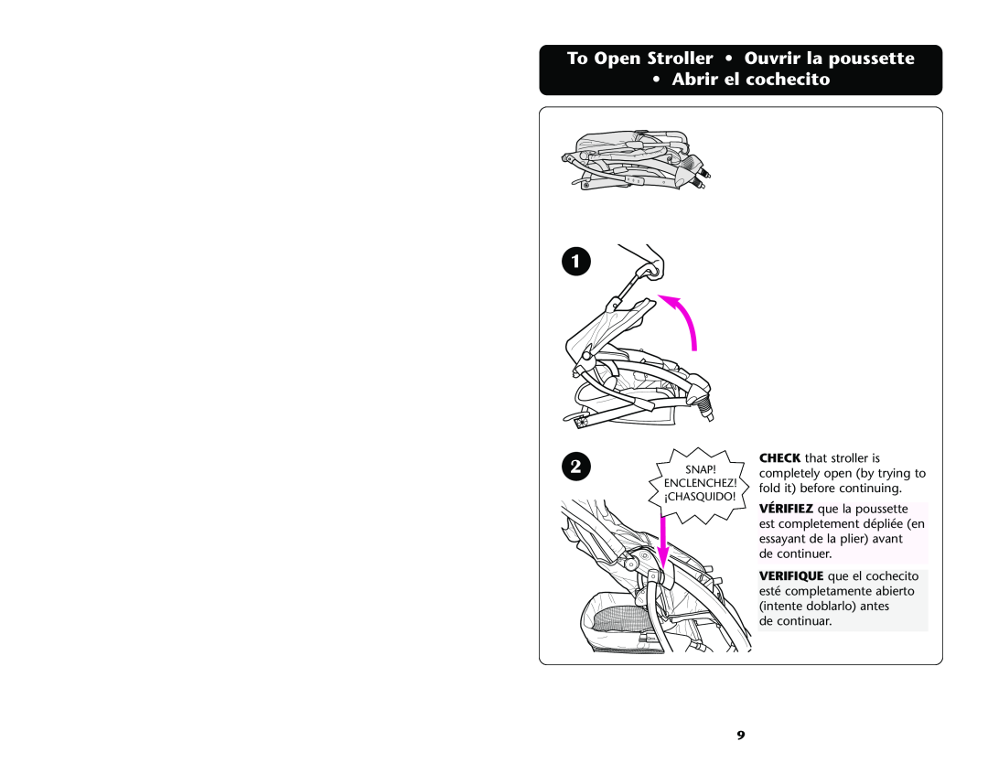 Graco ISPA001AE manual To Open Stroller Ouvrir la poussette Abrir el cochecito 