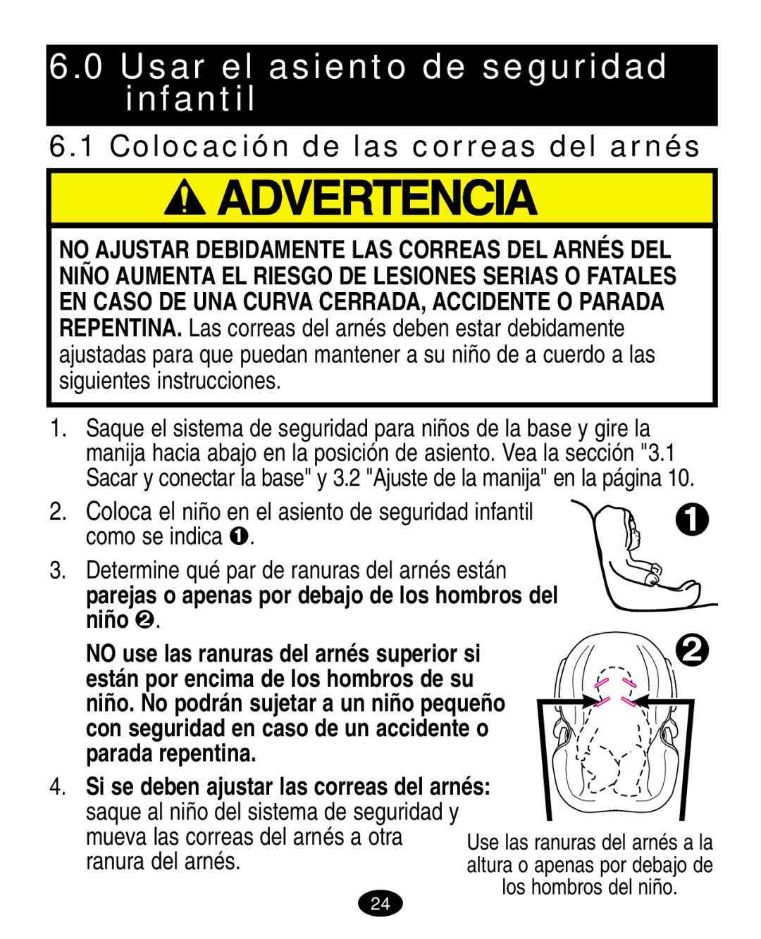 Graco ISPA003AA manual Usar el asiento de seguridad infantil, Colocación de las correas del arnés 