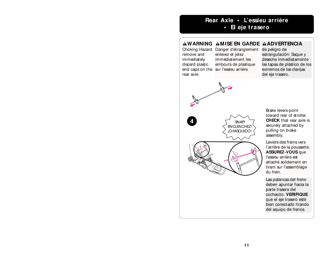 Graco ISPA003AA manual Rear Axle L’essieu arrière El eje trasero, Advertencia 