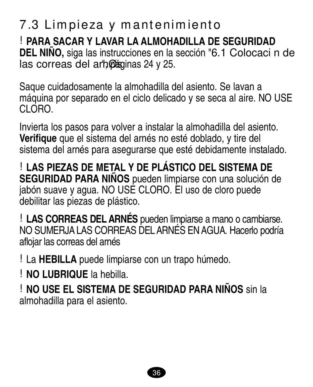 Graco ISPA003AA manual Limpieza y mantenimiento, La Hebilla puede limpiarse con un trapo húmedo 