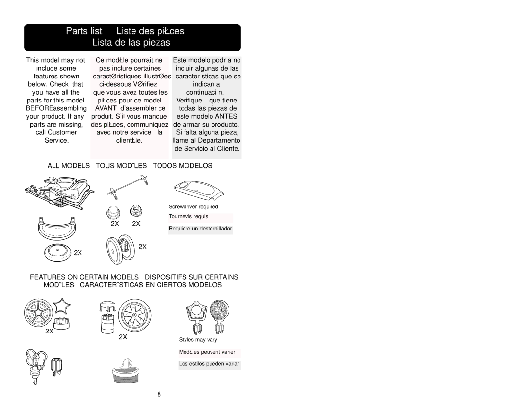 Graco ISPA003AA manual Parts list Liste des pièces Lista de las piezas, Verifique que tiene 