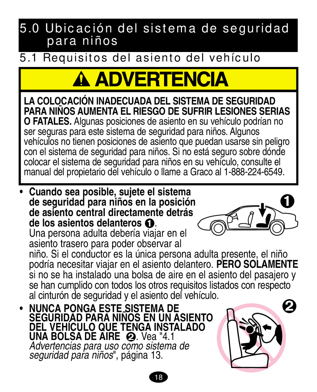 Graco ISPA003AA manual Ubicación del sistema de seguridad para niños, UNA Bolsa DE Aire . Vea 