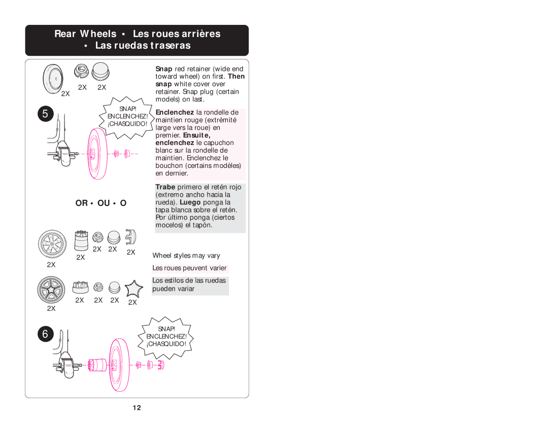 Graco ISPA003AB manual Rear Wheels Les roues arrières Las ruedas traseras, Or OU O 