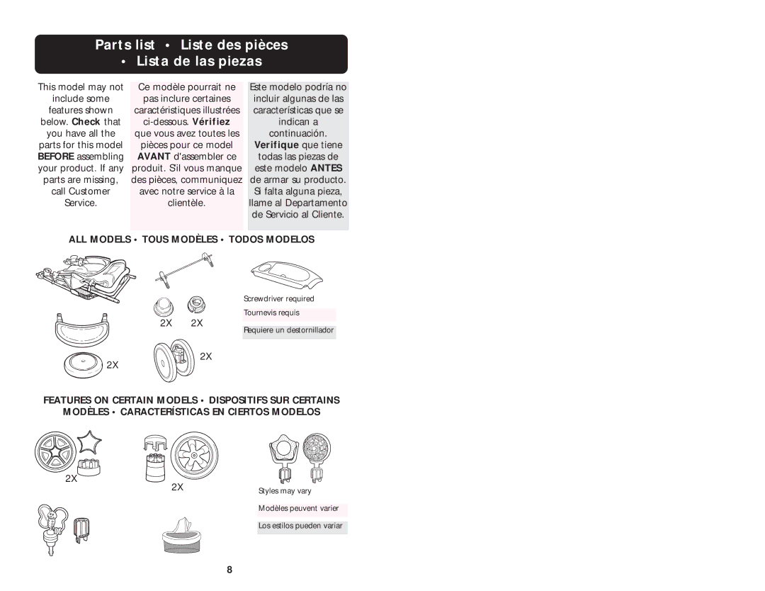 Graco ISPA003AB manual Parts list Liste des pièces Lista de las piezas, Verifique que tiene 