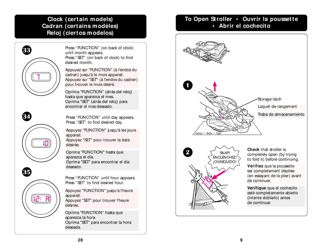 Graco ISPA003AC manual To Open Stroller Ouvrir la poussette Abrir el cochecito 