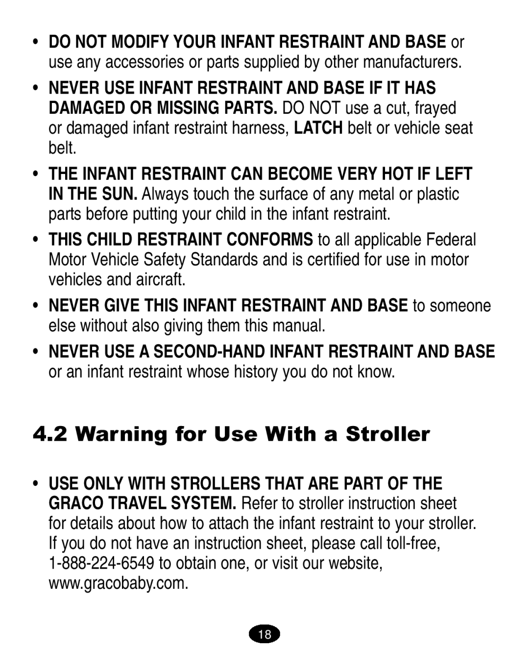 Graco ISPA005AA manual Warning for Use With a Stroller 