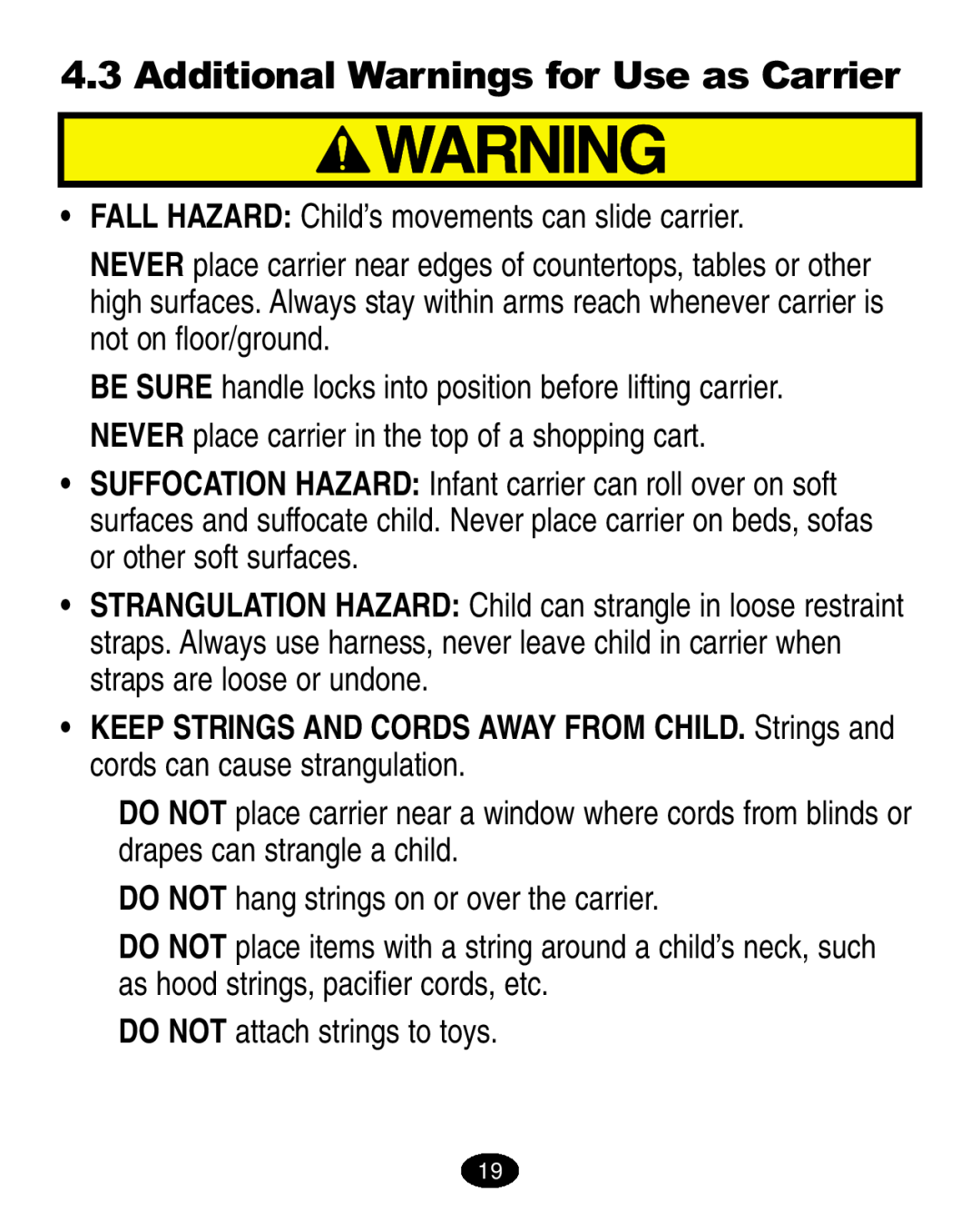 Graco ISPA005AA manual Additional Warnings for Use as Carrier 