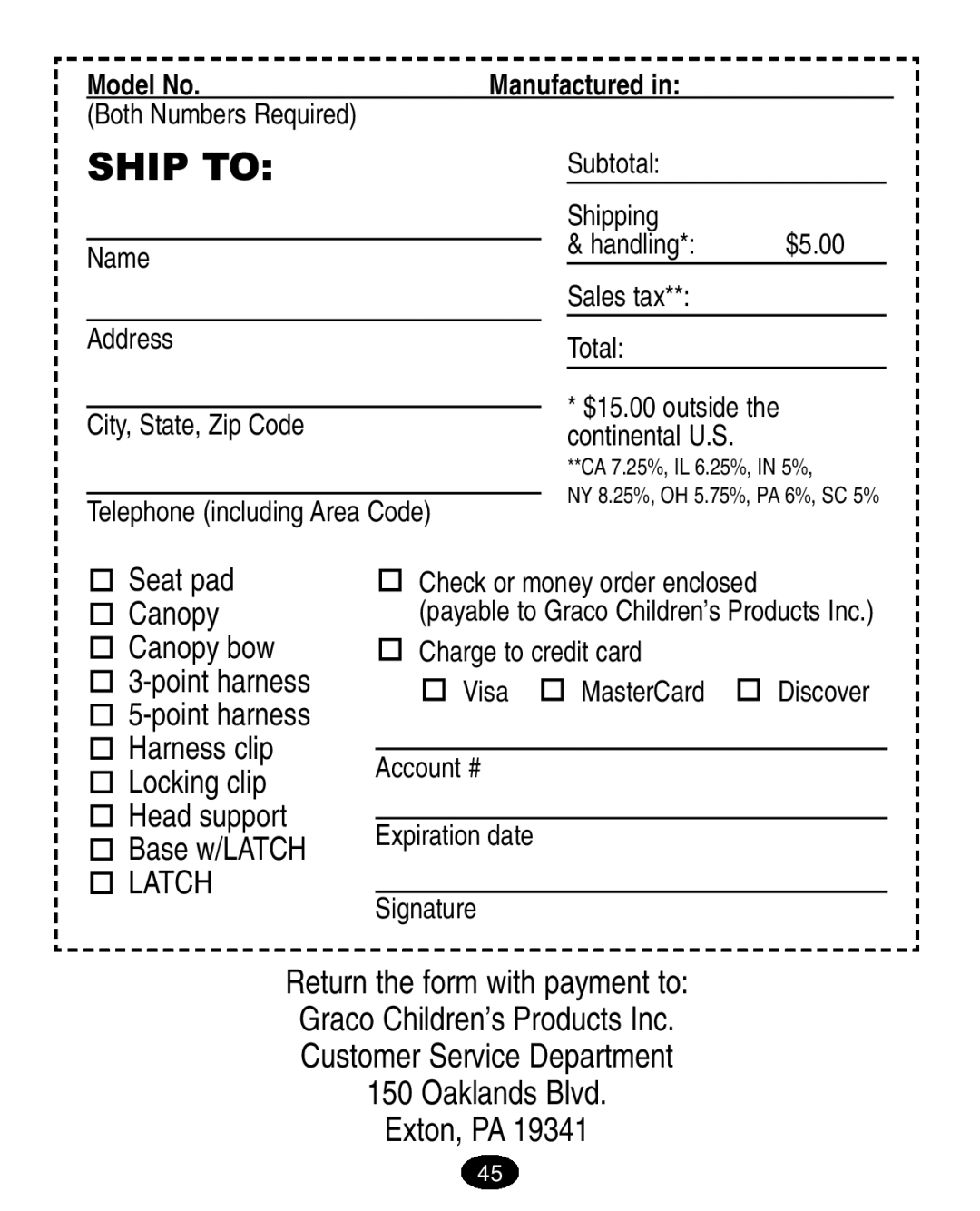 Graco ISPA005AA manual Ship To, Exton, PA 