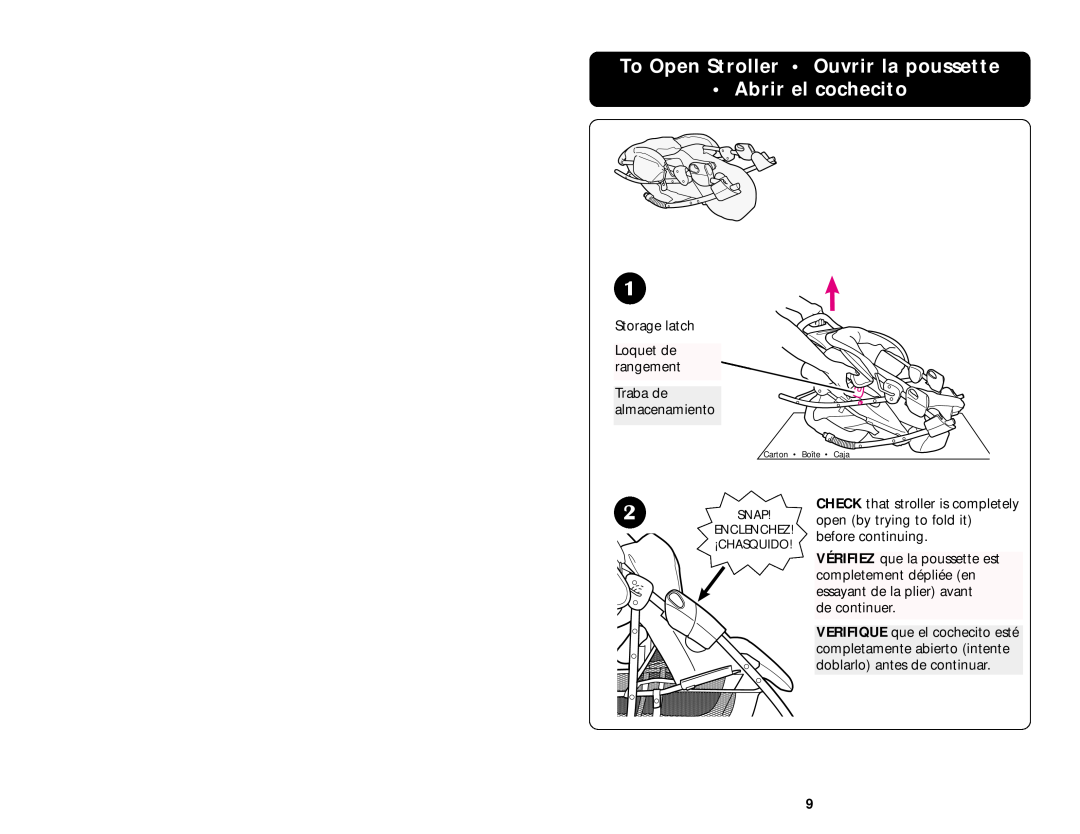 Graco ISPA005AA manual To Open Stroller Ouvrir la poussette Abrir el cochecito 