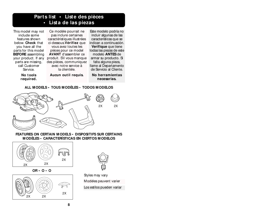 Graco ISPA005AB manual Parts list Liste des pièces Lista de las piezas, Verifique que tiene 