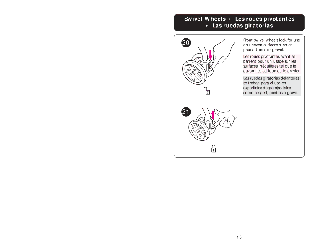 Graco ISPA006AB manual Swivel Wheels Les roues pivotantes Las ruedas giratorias 