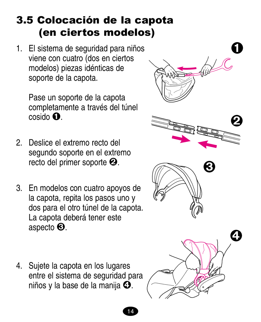 Graco ISPA008AA manual Colocación de la capota en ciertos modelos 