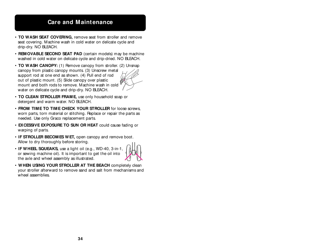 Graco ISPA008AA manual Care and Maintenance 