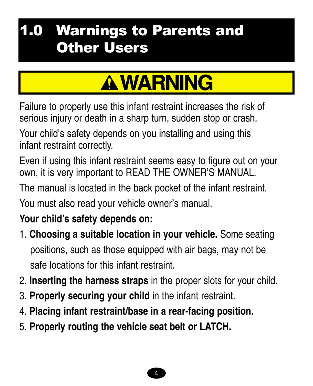 Graco ISPA008AA manual Your child’s safety depends on, Properly securing your child in the infant restraint 