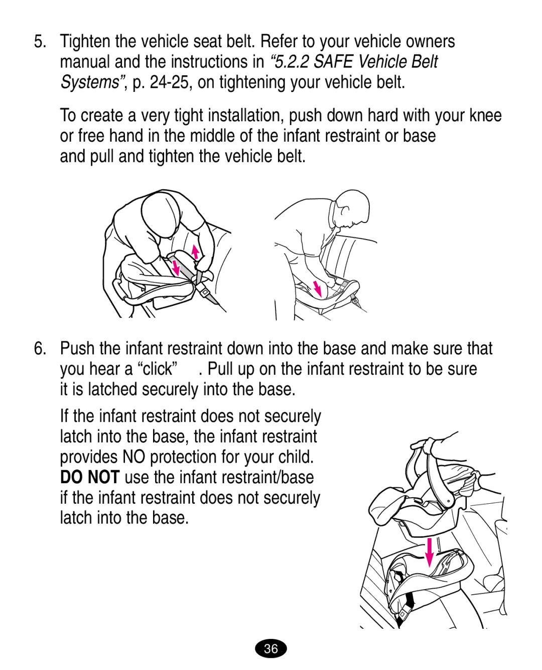 Graco ISPA008AA manual Pull and tighten the vehicle belt 