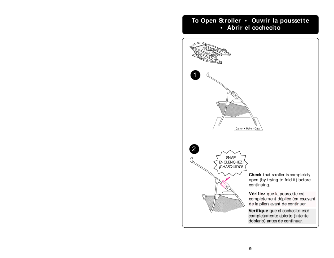 Graco ISPA008AA manual To Open Stroller Ouvrir la poussette Abrir el cochecito 