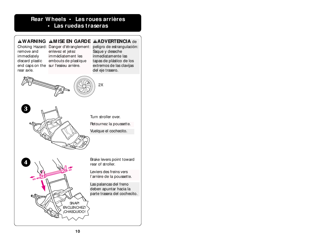 Graco ISPA010AB manual Rear Wheels Les roues arrières Las ruedas traseras, Mise EN Garde 