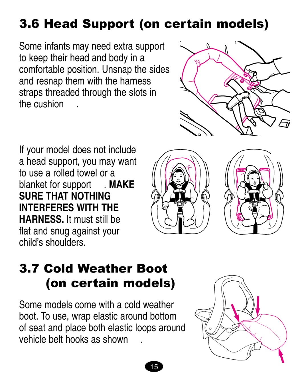 Graco ISPA010AB manual Head Support on certain models, Cold Weather Boot On certain models 