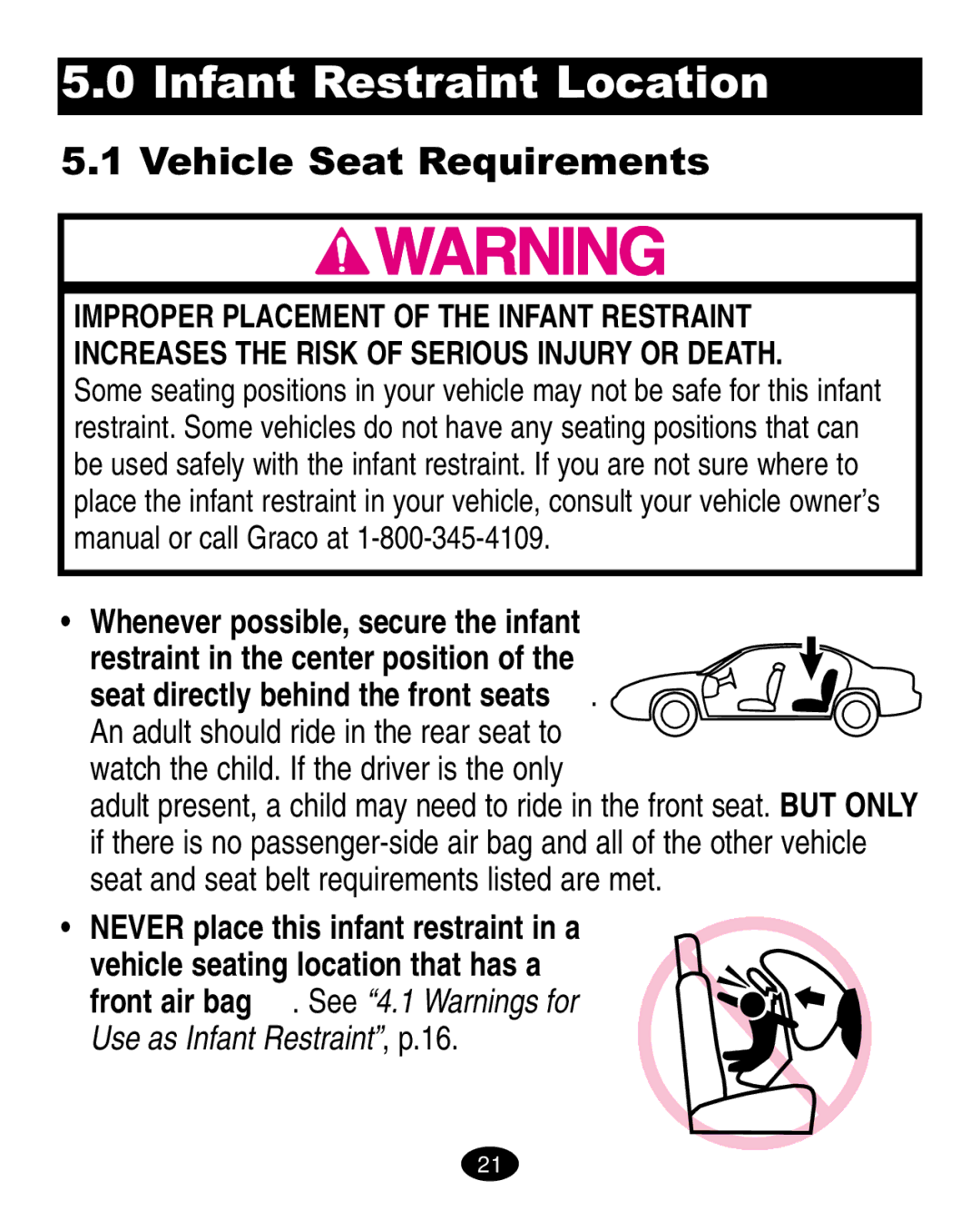 Graco ISPA010AB manual Infant Restraint Location, Vehicle Seat Requirements 