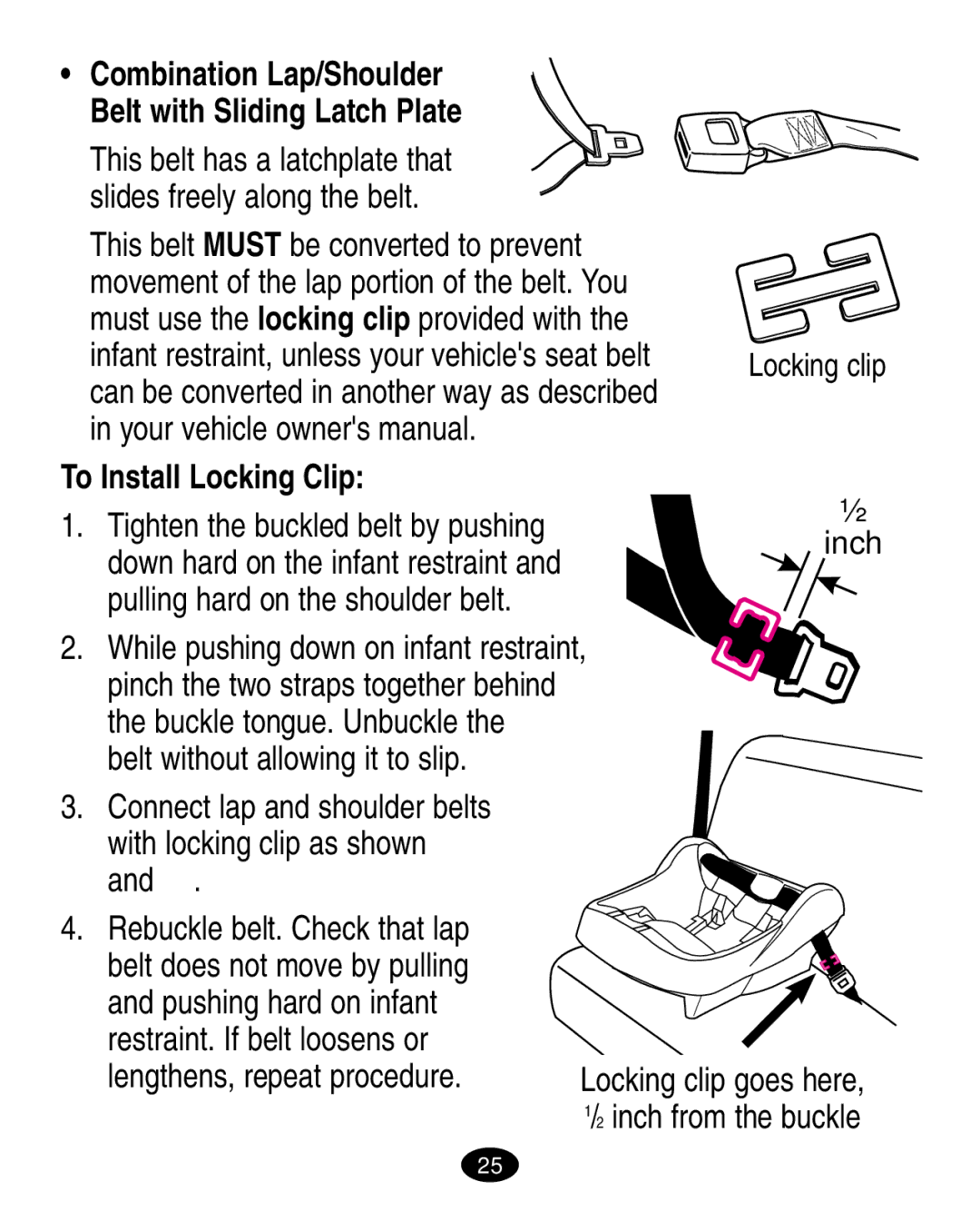 Graco ISPA010AB manual Belt without allowing it to slip, Combination Lap/Shoulder Belt with Sliding Latch Plate 