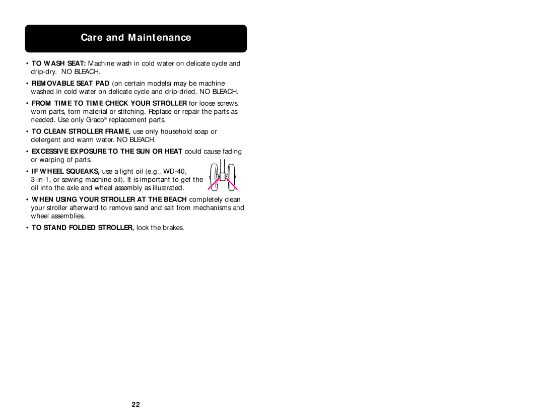 Graco ISPA020AA manual Care and Maintenance 