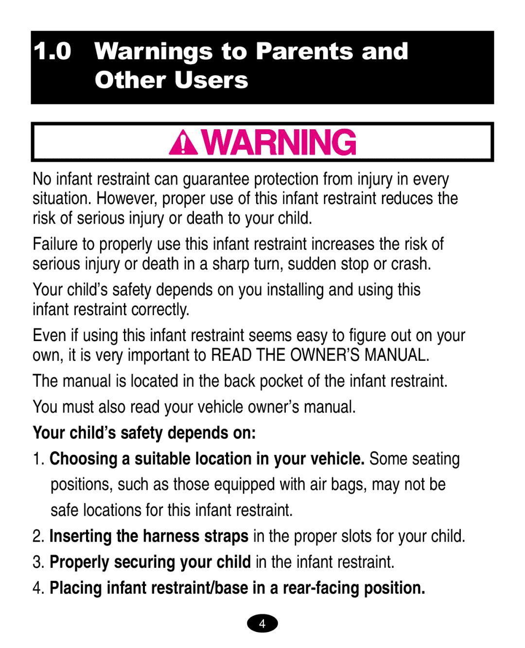 Graco ISPA020AB manual Your child’s safety depends on, Properly securing your child in the infant restraint 