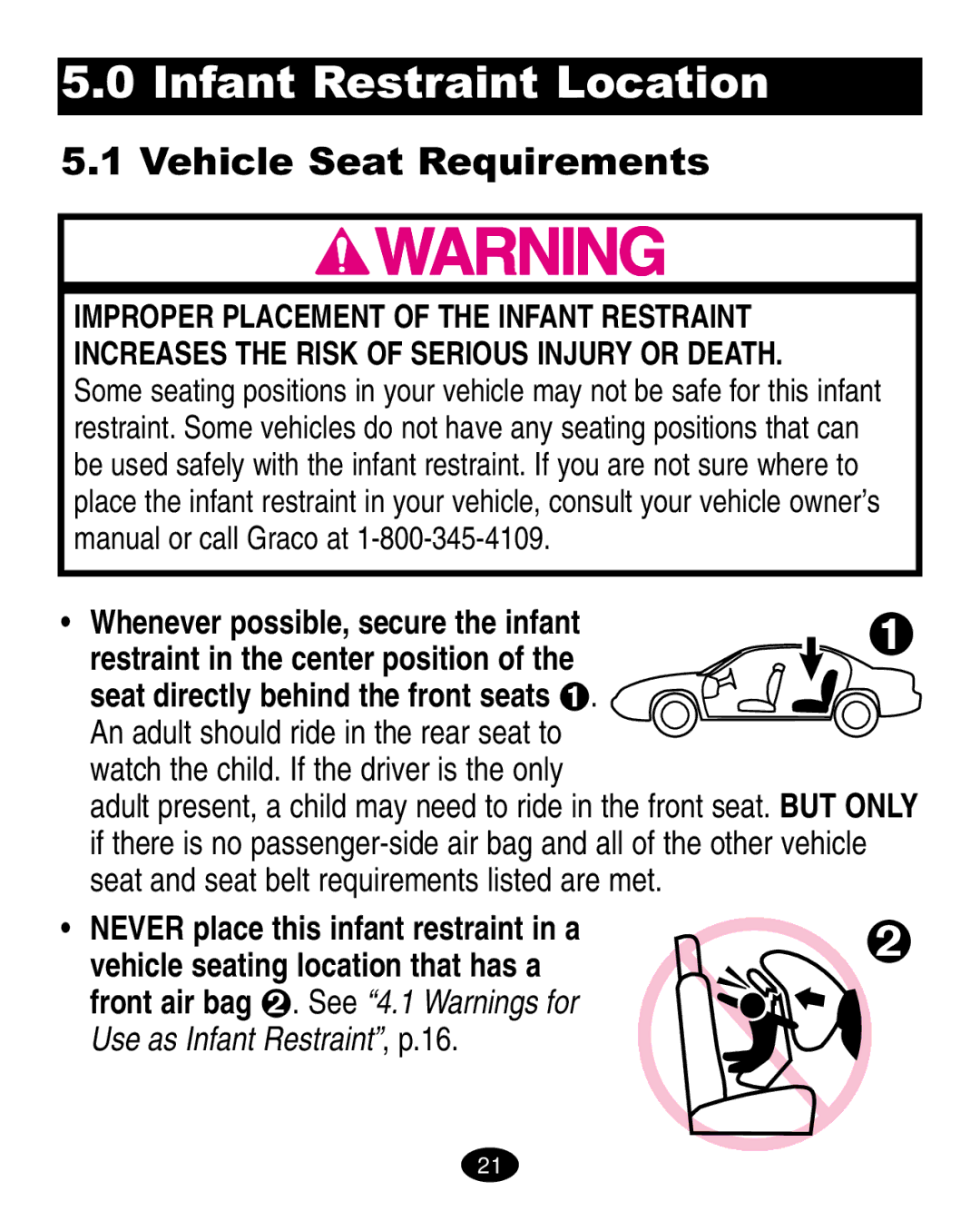 Graco ISPA020AB manual Infant Restraint Location, Vehicle Seat Requirements 