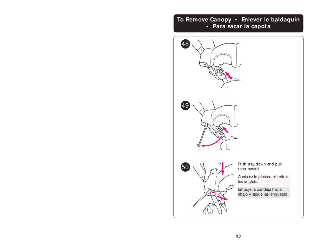 Graco ISPA059AA manual To Remove Canopy Enlever le baldaquin Para sacar la capota 