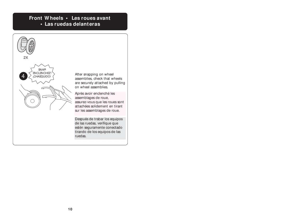 Graco ISPA061AA manual Front Wheels Les roues avant Las ruedas delanteras 