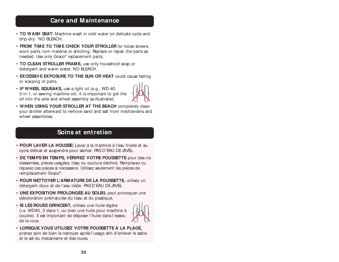Graco ISPA061AA manual Care and Maintenance, Soins et entretien 