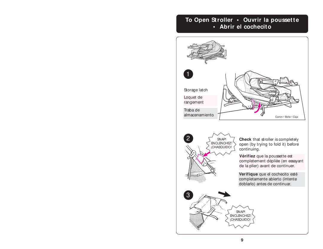 Graco ISPA061AA manual To Open Stroller Ouvrir la poussette Abrir el cochecito 