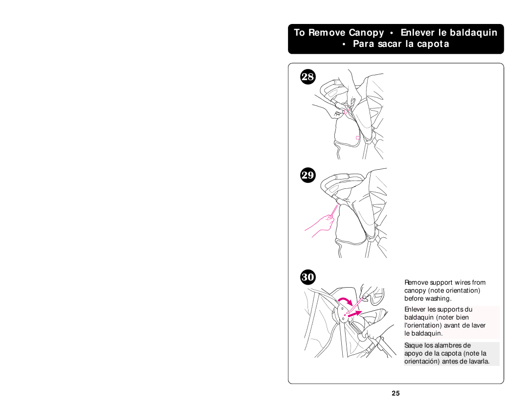 Graco ISPA063AA manual To Remove Canopy Enlever le baldaquin Para sacar la capota 