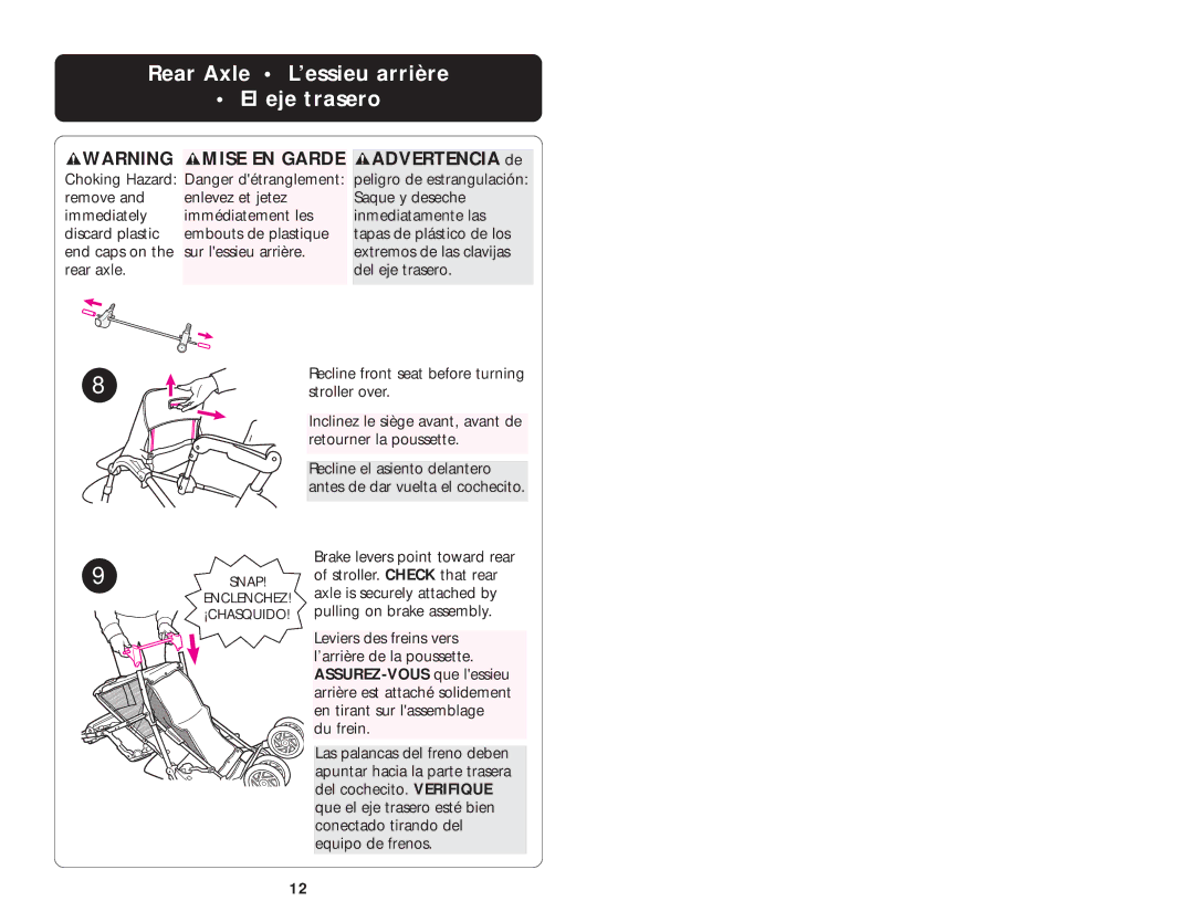 Graco ISPA066AA manual Rear Axle L’essieu arrière El eje trasero, Mise EN Garde 