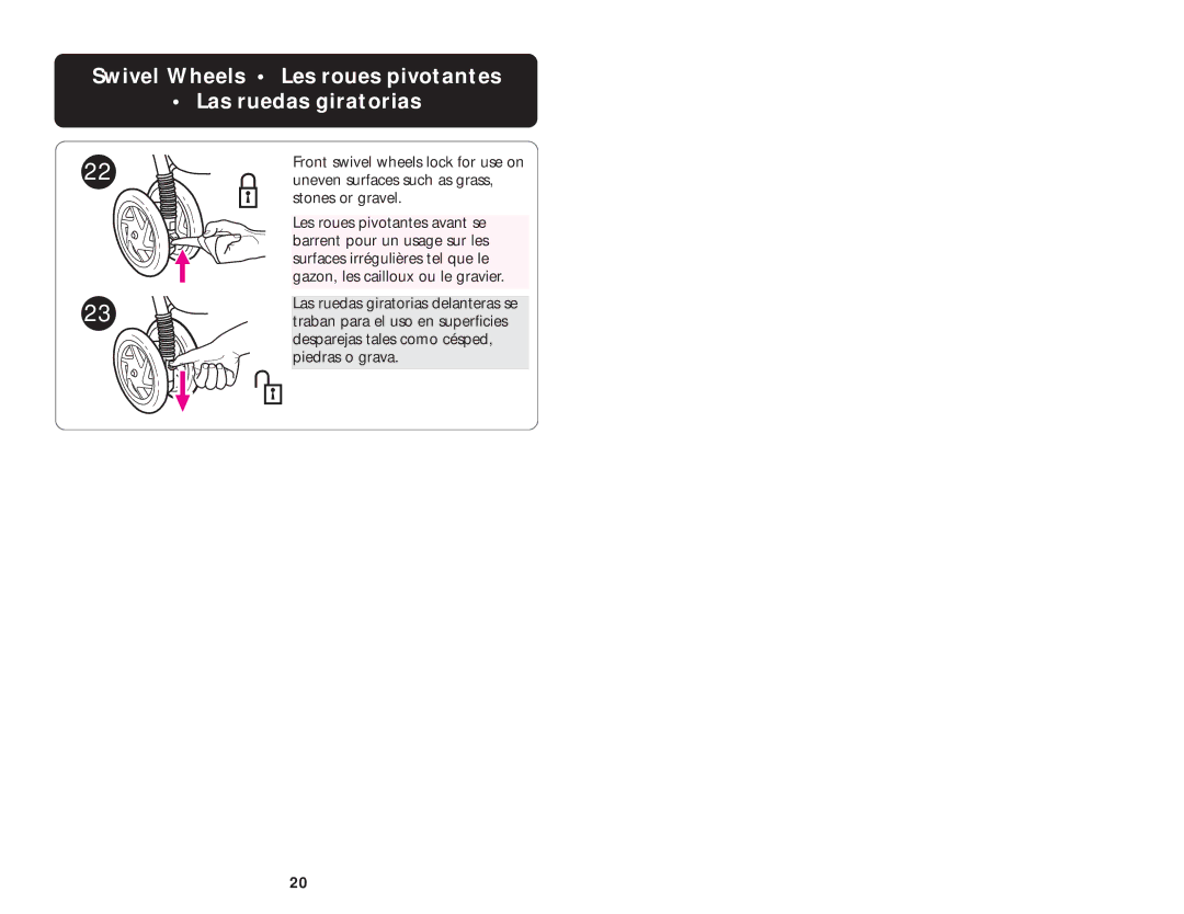 Graco ISPA066AA manual Swivel Wheels Les roues pivotantes Las ruedas giratorias 