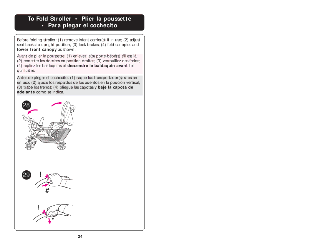 Graco ISPA066AA manual To Fold Stroller Plier la poussette Para plegar el cochecito 