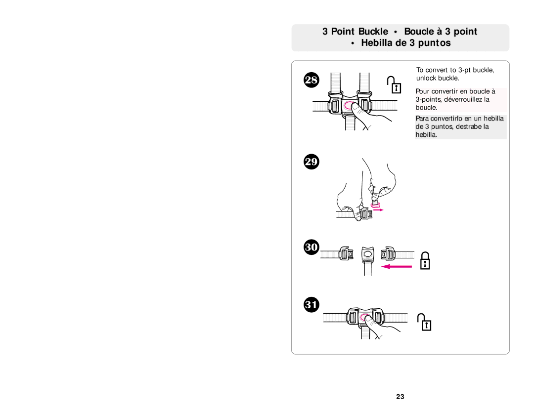 Graco ISPA067AA manual Point Buckle Boucle à 3 point Hebilla de 3 puntos 