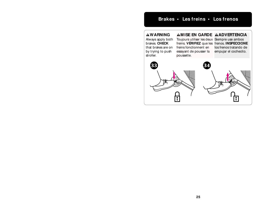 Graco ISPA067AA manual Brakes Les freins Los frenos, Frenos. Inspeccione 