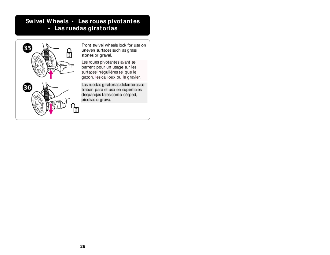 Graco ISPA067AA manual Swivel Wheels Les roues pivotantes Las ruedas giratorias 