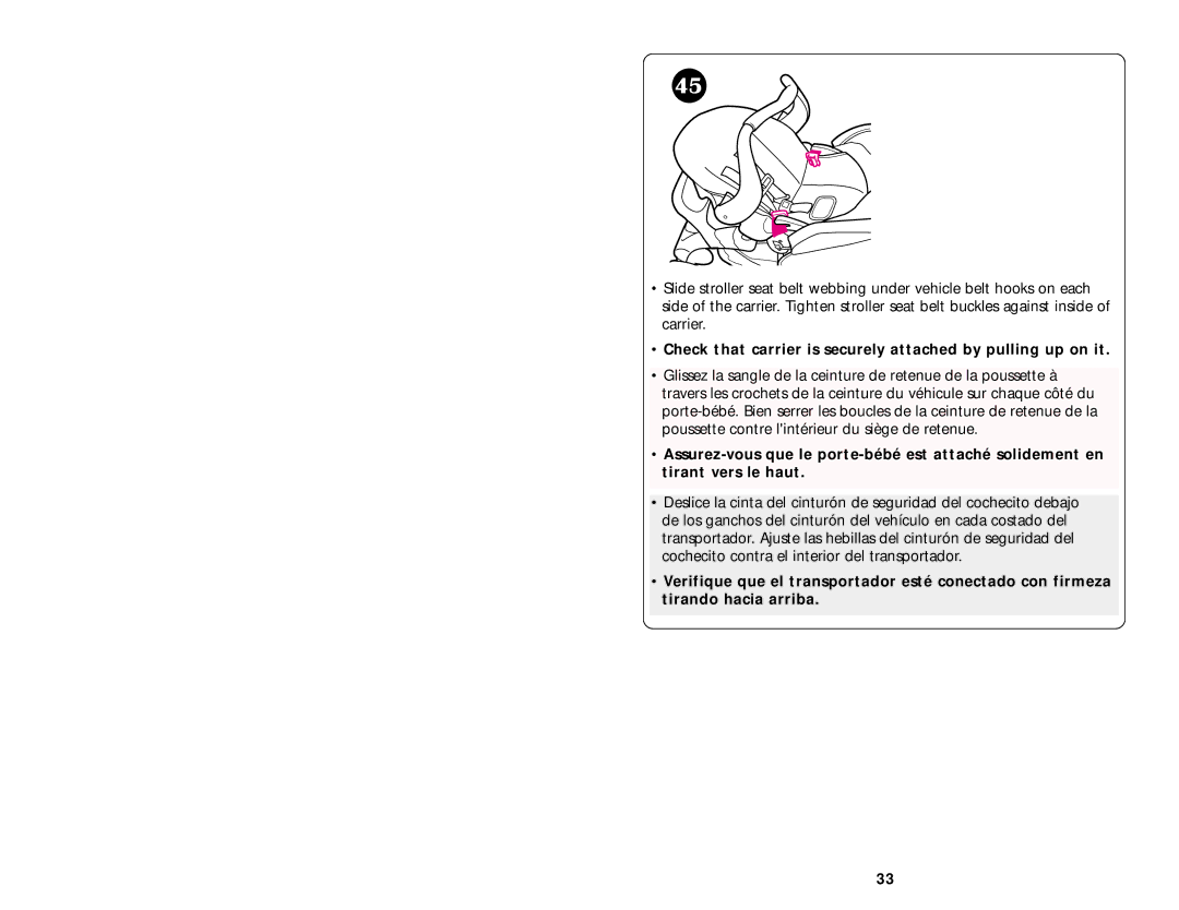 Graco ISPA067AA manual Check that carrier is securely attached by pulling up on it 