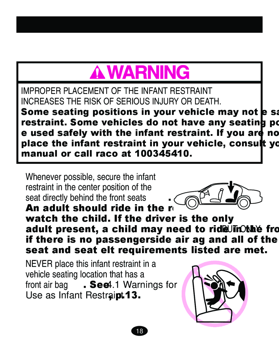 Graco ISPA067AA manual Infant Restraint Location, Vehicle Seat Requirements, Whenever possible, secure the infant 