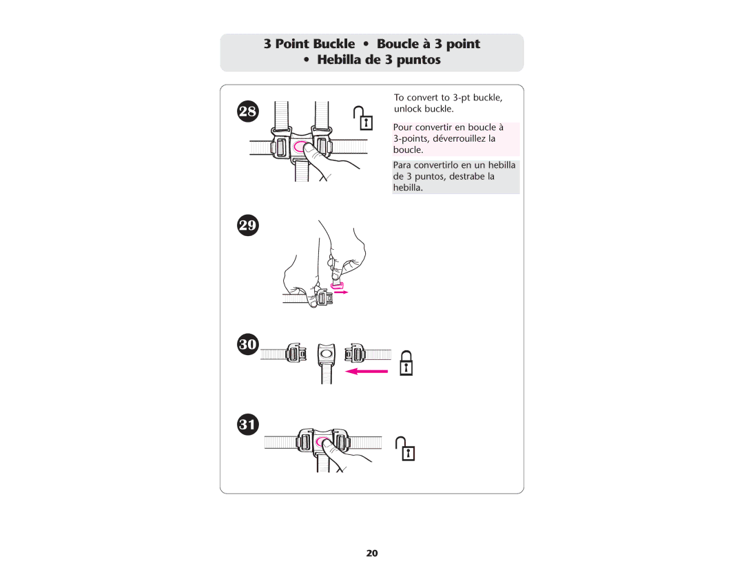 Graco ISPA067AE manual Point Buckle Boucle à 3 point Hebilla de 3 puntos 