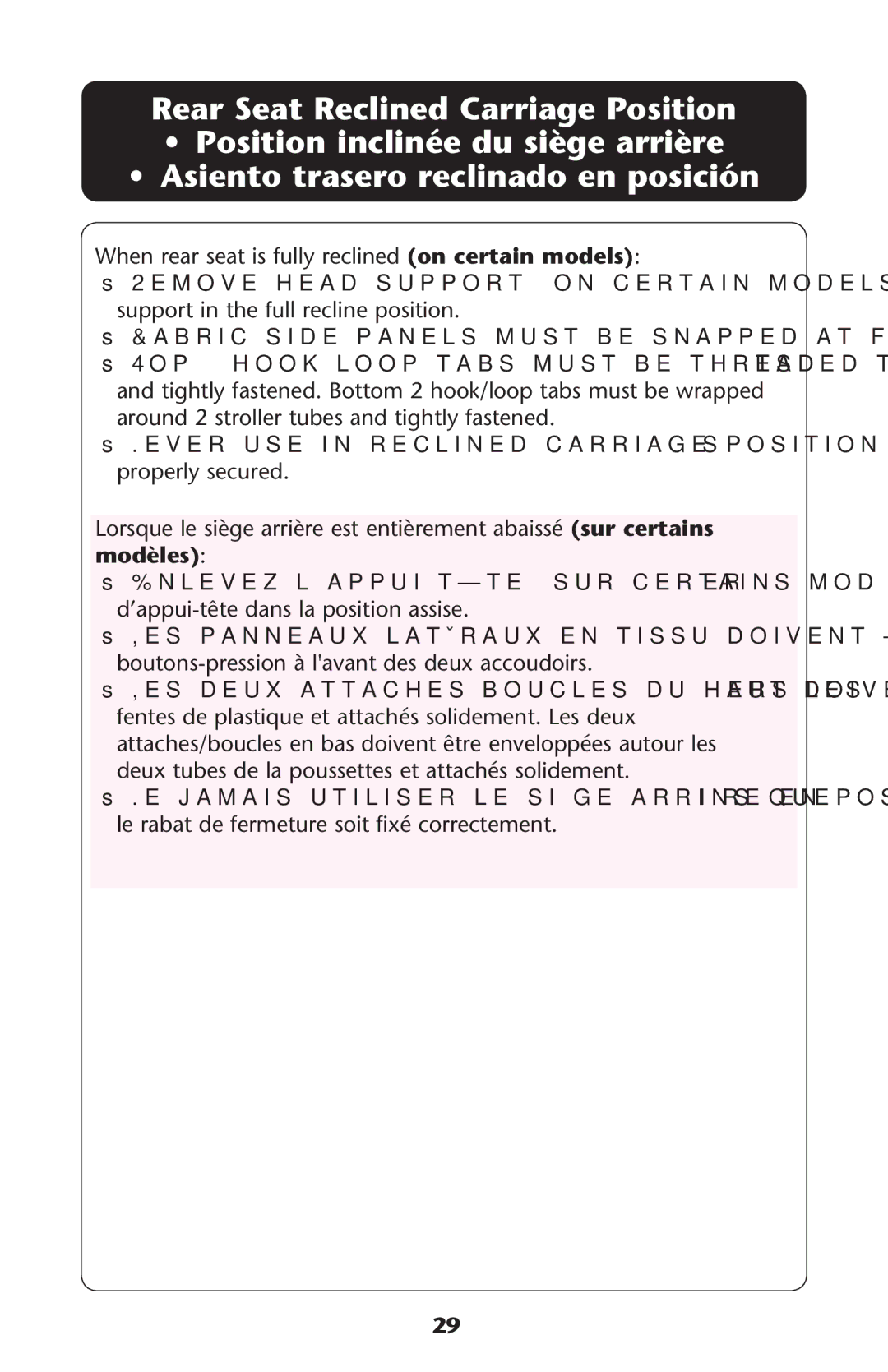 Graco ISPA067AH owner manual 2EAR 3EAT 2ECLINED #ARRIAGE 0OSITION, Support in the full recline position 