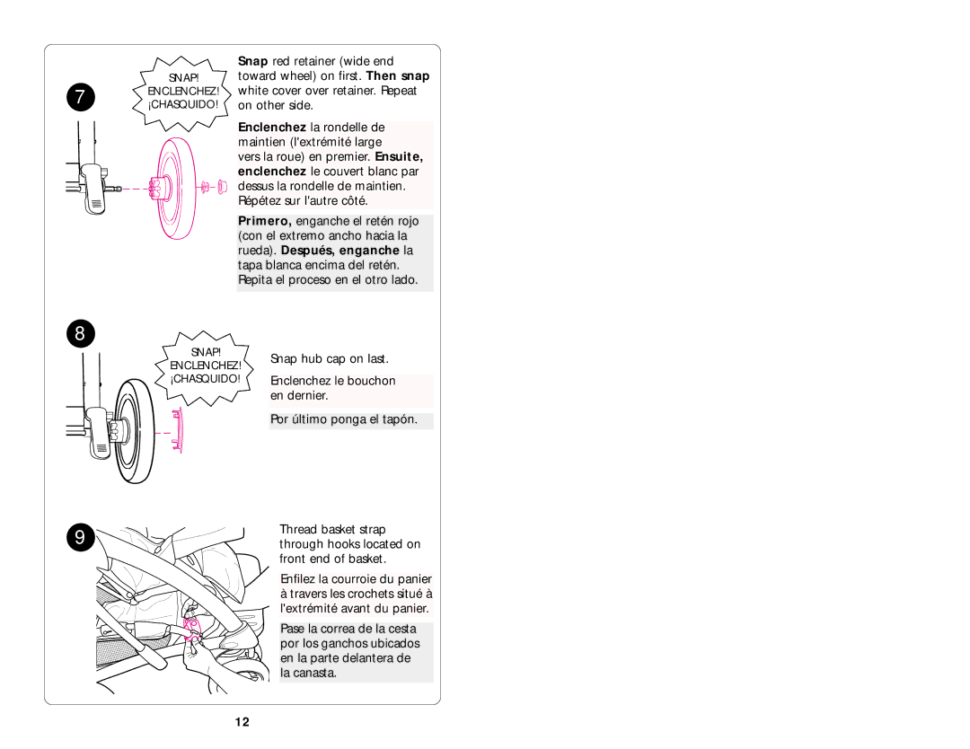 Graco ISPA074AA manual Snap hub cap on last 