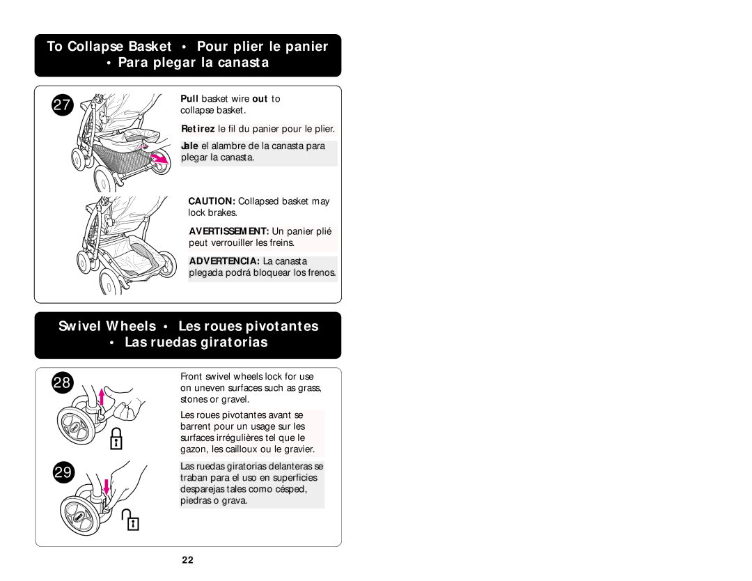 Graco ISPA074AA manual Swivel Wheels Les roues pivotantes Las ruedas giratorias 