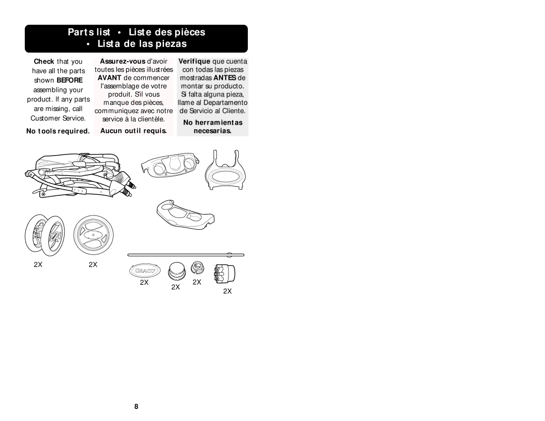 Graco ISPA074AA manual Parts list Liste des pièces Lista de las piezas, Assurez-vous davoir Verifique que cuenta 