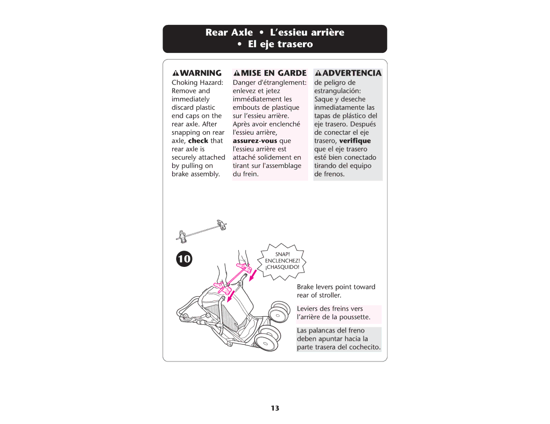 Graco ISPA081AC manual Rear Axle L’essieu arrière El eje trasero, Mise EN Garde 