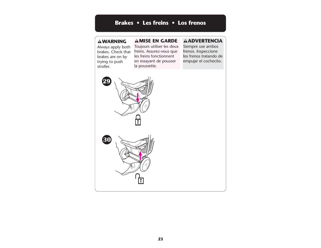 Graco ISPA081AC manual Brakes Les freins Los frenos, Mise EN Garde Advertencia 